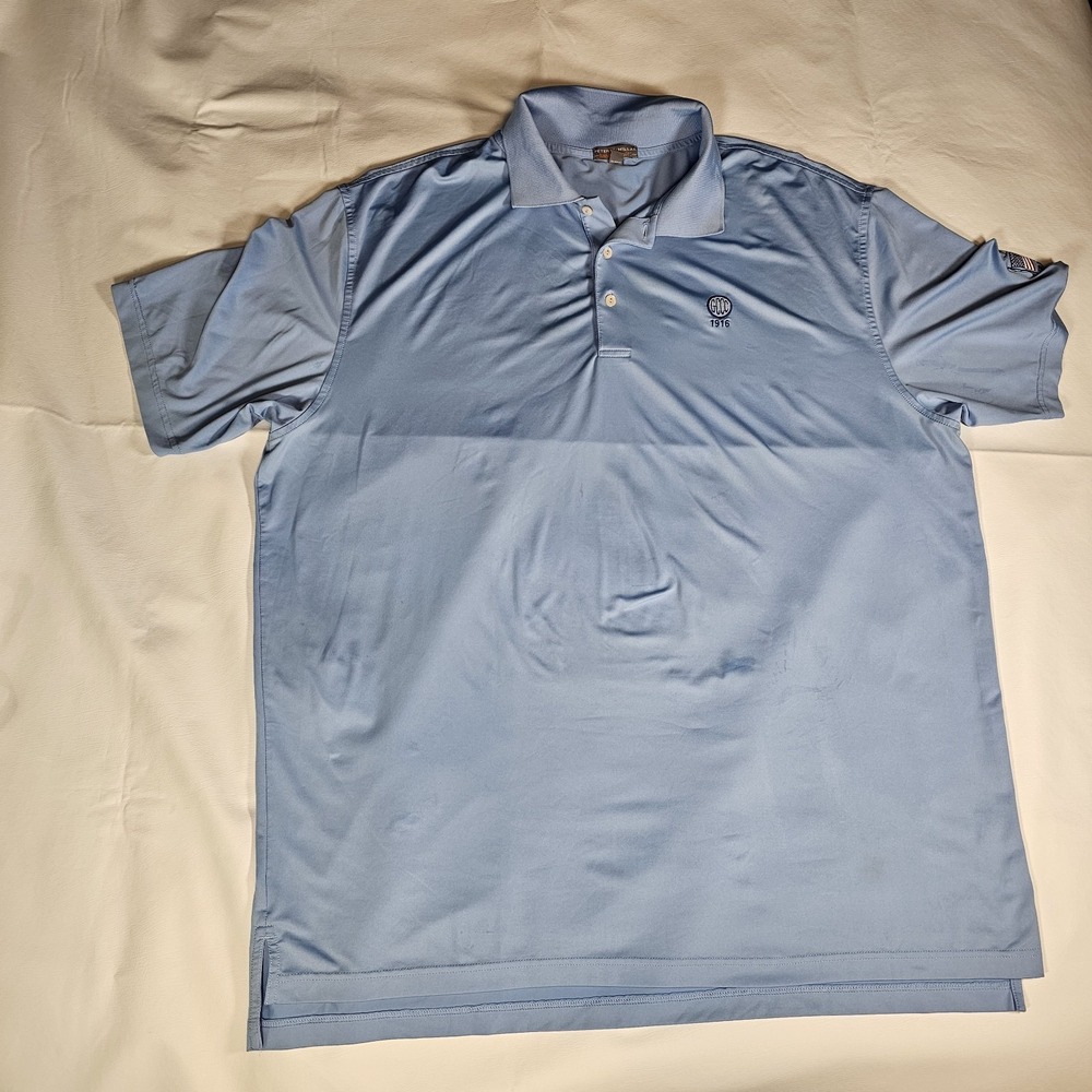 Peter Millar Summer‎ Comfort Golf Polo Shirt Blue GCC 1916 USA Flag XXL